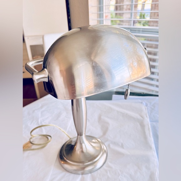 VINTAGE 15” Bankers Desk Lamp Elegant Chrome Matte Silver - Picture 2 of 16